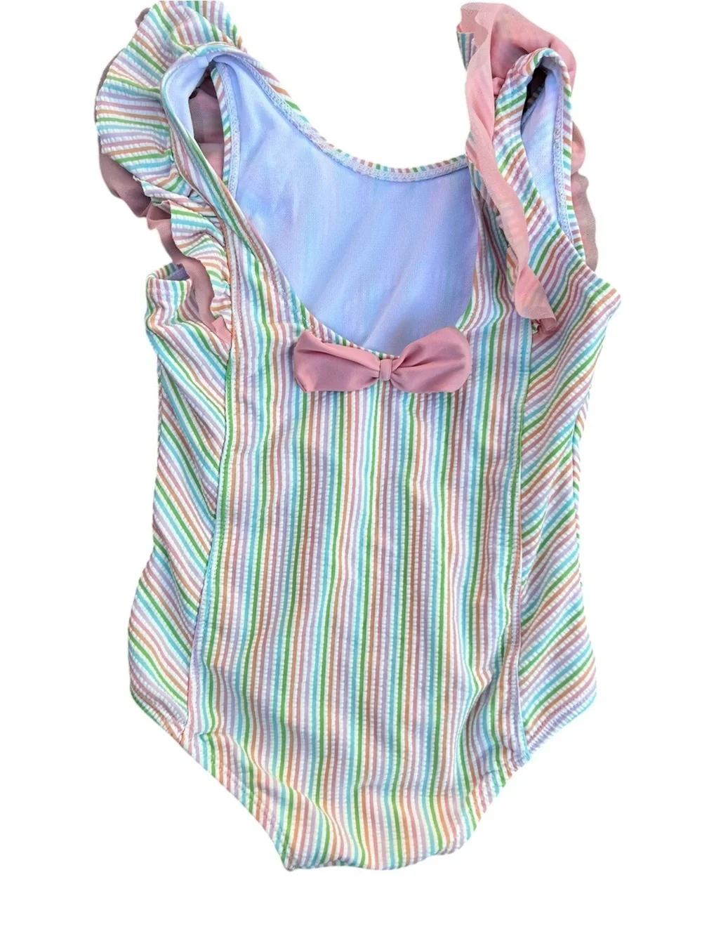 Rufflebutts Toddler Girls’ Rainbow Seersucker One-Piece Swimsuit With Ruffles 3T